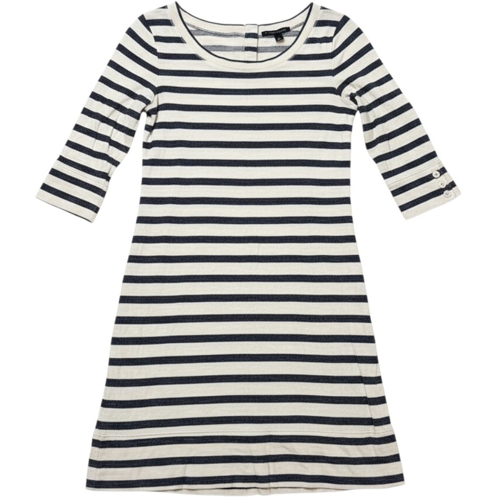 Banana Republic Dress Womens S Navy Blue Cream Striped Knit 3/4 Sleeve Excellent
